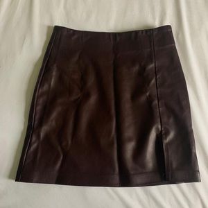 ASOS Faux Leather XS Brown / Burgundy Mini Skirt (Slit and Fleece Inside)